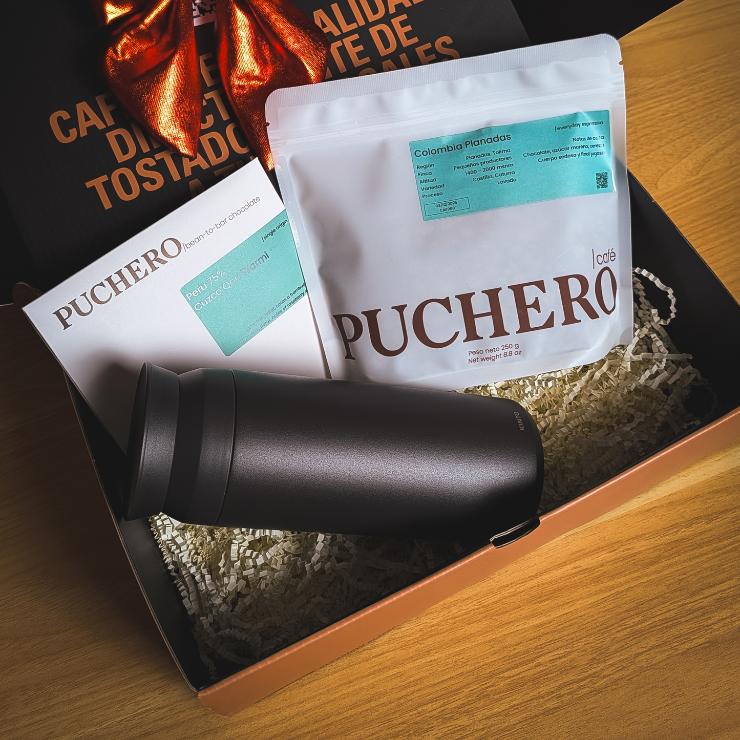 PACK REGALO - BUENOS DÍAS: 1 café + chocolate + termo